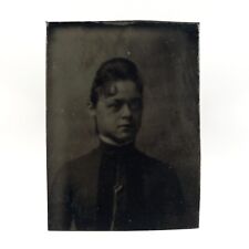 Creepy Young Spooky Woman Tintype c1870 Antique 1/16 Plate Lady Girl Photo C2667 picture