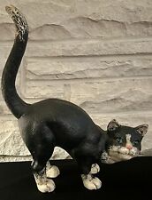 Vintage Cast Iron Arched Black Cat W/Green Eyes Door Stop Decor~ 8lbs, 11” Tall picture