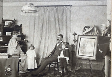 Early 1900's Sitting Room & Family Nice Details Music Instruments Vintage Photo picture