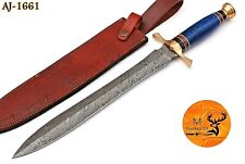 CUSTOM HANDMADE FORGED DAMASCUS STEEL SWORD WITH WOOD & BRASS HANDLE  1661 picture