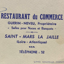 1930s Cognac Hardy Hotel Restaurant Du Commerce Menu Saint Mars la Jaille France picture