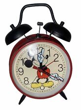 Vintage Disney Mickey Mouse Red Black Double Bell Alarm Clock Sunbeam Tested picture