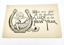 1908 Dutch Girl New Years Holiday Woodbine, Kansas Postal Card Lucky Horseshoe picture