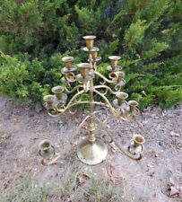 Vintage 15 Light Brass Candelabra Rotating Cathedral Candle Holder w/ History TX picture