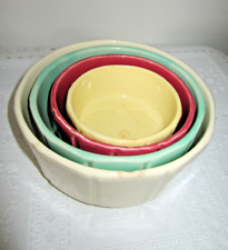 SALE 1940's Antique pottery 4 pc pastel nesting bowl set vertical ribbed picture
