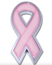 pink ribbon breast cancer awareness chrome auto emblem decal usa made picture