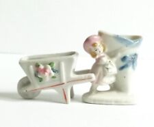 Vintage Occupied Japan Miniature Figurines Wheelbarrel Toothpick Holder picture