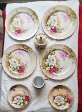 Vintage LEFTON CHINA Antique Roses Plates, Saucers, Sugar Bowl, Creamer set of 8 picture