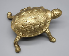 Brass Colored Metal Turtle Trinket Stash Box Hinged Lid 8