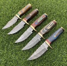 LOT OF 5 CUSTOM HAND FORGED DAMASCUS STEEL HUNTING SKINNER EDC KNIFE W/Sheaths picture