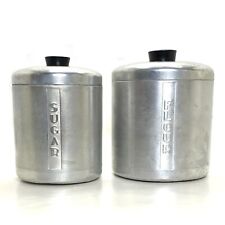 Vintage Brushed Aluminum Flour And Sugar Canisters Mid Century 1950's picture
