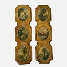 2 Italian Florentine Gold Gilded Wall Plaques Art Scenes 15x4 In Italy Vintage picture