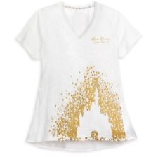 Discontinued Disney Gold Glitter Cinderella castle top Blouse 2XL satin back nwt picture