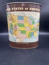 VTG J L Clark Metal Embossed United States Of America Map Trash can picture