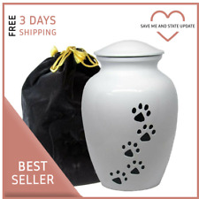 Small White Pet Cremation Urn for Ashes for Dog & Cat Up to 17 lbs & Velvet Bag picture