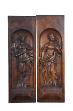 2 Antique Neoclassical Carved Walnut Figural Bas Relief Panels Plaques 21