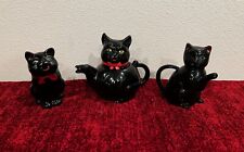 Vintage Shafford Redware Black Cat Teapot and Creamers 1950’s Era picture