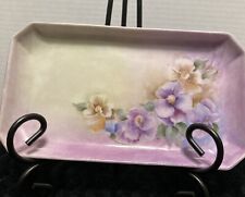 Vintage Hand Painted Pansies On Porcelain Vanity Tray Hand Painted And Signed picture