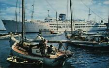 Bahamas Nassau Waterfront Scene Showing Boats Old and New Chrome Postcard picture