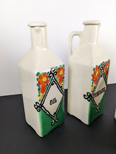 Vintage Hand Painted Czechoslovakia Vinegar and Oil Cruets Bottles 30s 40s Green picture