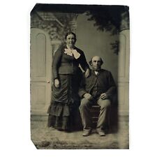 Bald Chin Curtain Man Tintype c1870 Old Rural Couple 1/6 Plate Lady Photo A2923 picture
