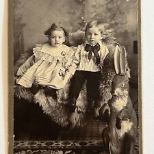 Antique Cabinet Card Photograph Children Memorial Pin Easter Bunny Fall Creek WI picture