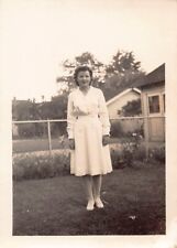 Old Photo Snapshot Woman Standing In The Front House Yard Portrait #7 Z19 picture