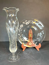 Clear Depression Glass Bud Vase & 8