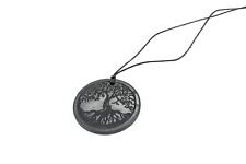 Pendant shungite engraved Tree of life Karelia EMF protection 45% carbon 30mm picture