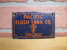 PACIFIC FLUSH TANK Co CHICAGO Original Old Porcelain Sign Sewage Sewar Waste Ad picture