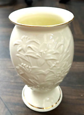 Vintage Lenox Porcelain Georgian 8” Ivory 24 Gold Trim Embossed Iris Scroll Vase picture