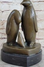 Penguin Family on Heart Shaped Marble Base Bronze Statue Figure Sculpture 8