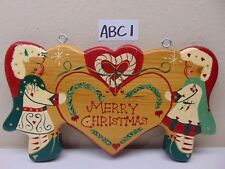 VINTAGE WOOD PLAQUE MERRY CHRISTMAS-SIGN-JDI HANDMADE-HEART-FOLK ART-MEXICO  picture