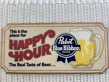 Vintage 1984 Pabst Blue Ribbon Happy Hour Wooden Press Board Sign Pre-Owned picture