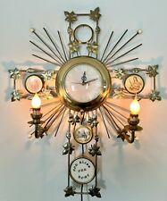 VTG MCM RELIGIOUS JESUS BRASS SESSIONS WALL CLOCK ATOMIC STARBURST LIGHTED CROSS picture