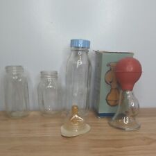 Lot of 5 Vintage Glass Baby Feeding Bottles Breast Pump Evenflo, Pyrex, Gerber picture