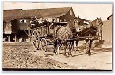 c1910's Horse Wagon Hauling Lumber Occupational Munising MI RPPC Photo Postcard picture