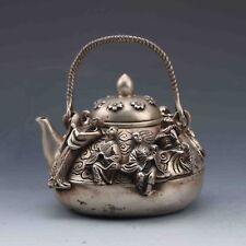 DELICATE CHINESE TIBET SILVER COPPER HANDWORK CARVED EIGHT IMMORTALS TEAPOT picture