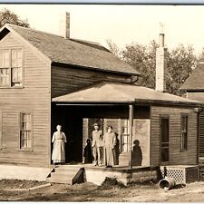 c1910s Iowa Family House RPPC Porch in Sun Town Chickens Real Photo Home IA A154 picture