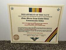 NAVY/USMC COMBAT ACTION COMMEMORATIVE RIBBON CERTIFICATE ~ W/PRINTING T-1 picture