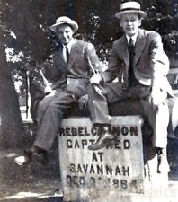 1918 Two Young Men Sit on Rebel Cannon Captured at Savannah Georgia picture