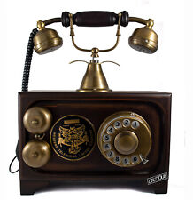 Vintage Antique Old Fashion Rotary Dial Phone Handset Tabletop Wooden Telephone picture