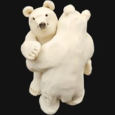 Handmade Signed Pottery Hugging Polar Bears Figurine - 3.5