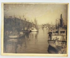 1939 Real Photo View of Shrimp Boats Docks Ducks on Water Galveston Texas 8x10 picture