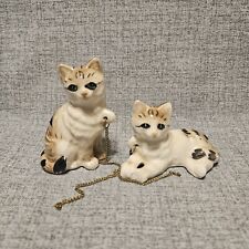 Vintage Japan ceramic Cat Pet Mid century kittens figurines With chains picture