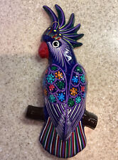 HAND PAINTED MEXICO MEXICAN FOLK ART CLAY POTTERY COCKATOO PARROT WALL HANGING picture