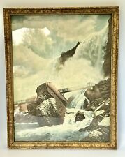 Vintage Niagara Falls Print &  Art Deco Gold Wooden Picture Frame 16.5” x 13” picture
