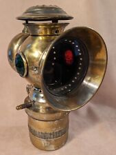 Wonderful Antique Carbide Brass Bicycle Lamp w/ Red & Green Jewels picture