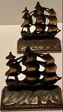 Vtg Pair USS Constitution Old Ironsides Ship Cast Iron  Copper Clipper Bookends picture