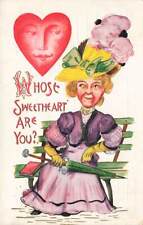 c1910 Anthropomorphic Heart Woman Bench Parasol Valentines Day P418 picture